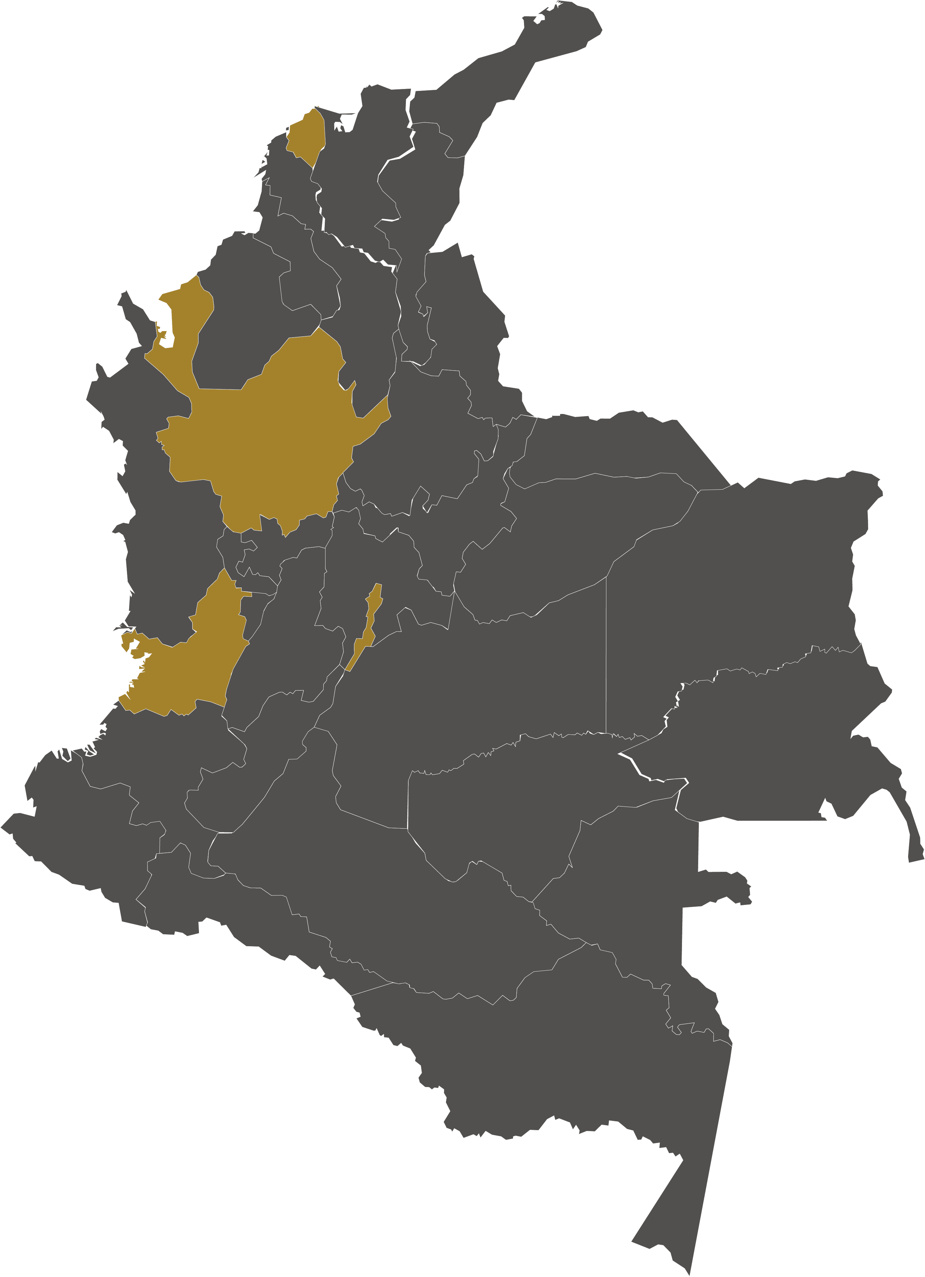 Mapa de Colombia con las sedes nacionales